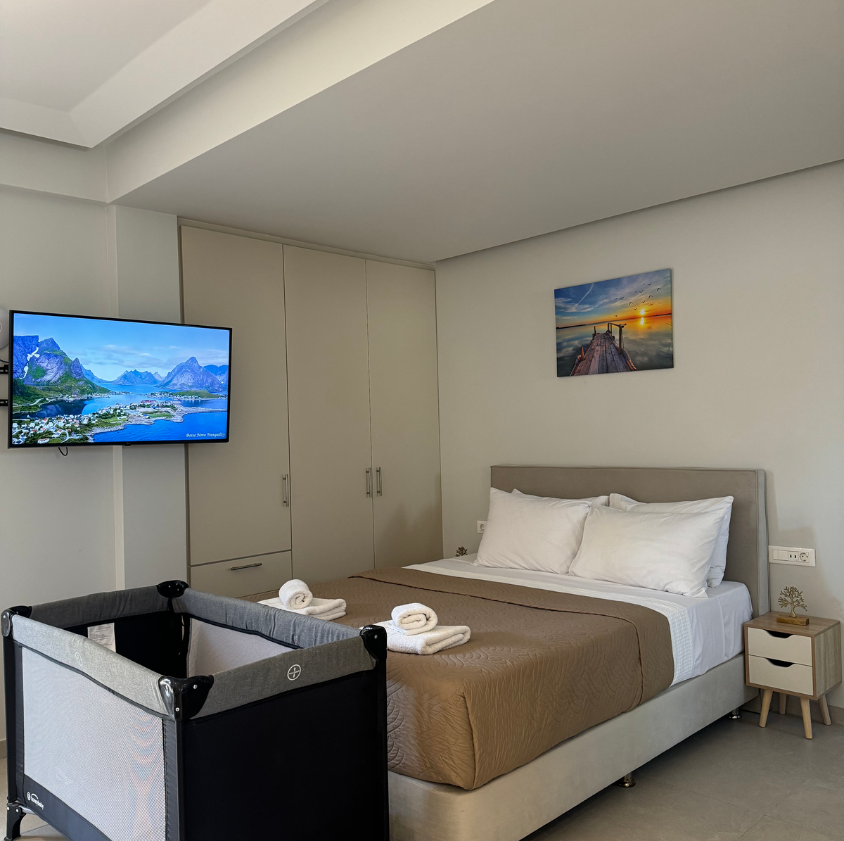 Bed in hotel room