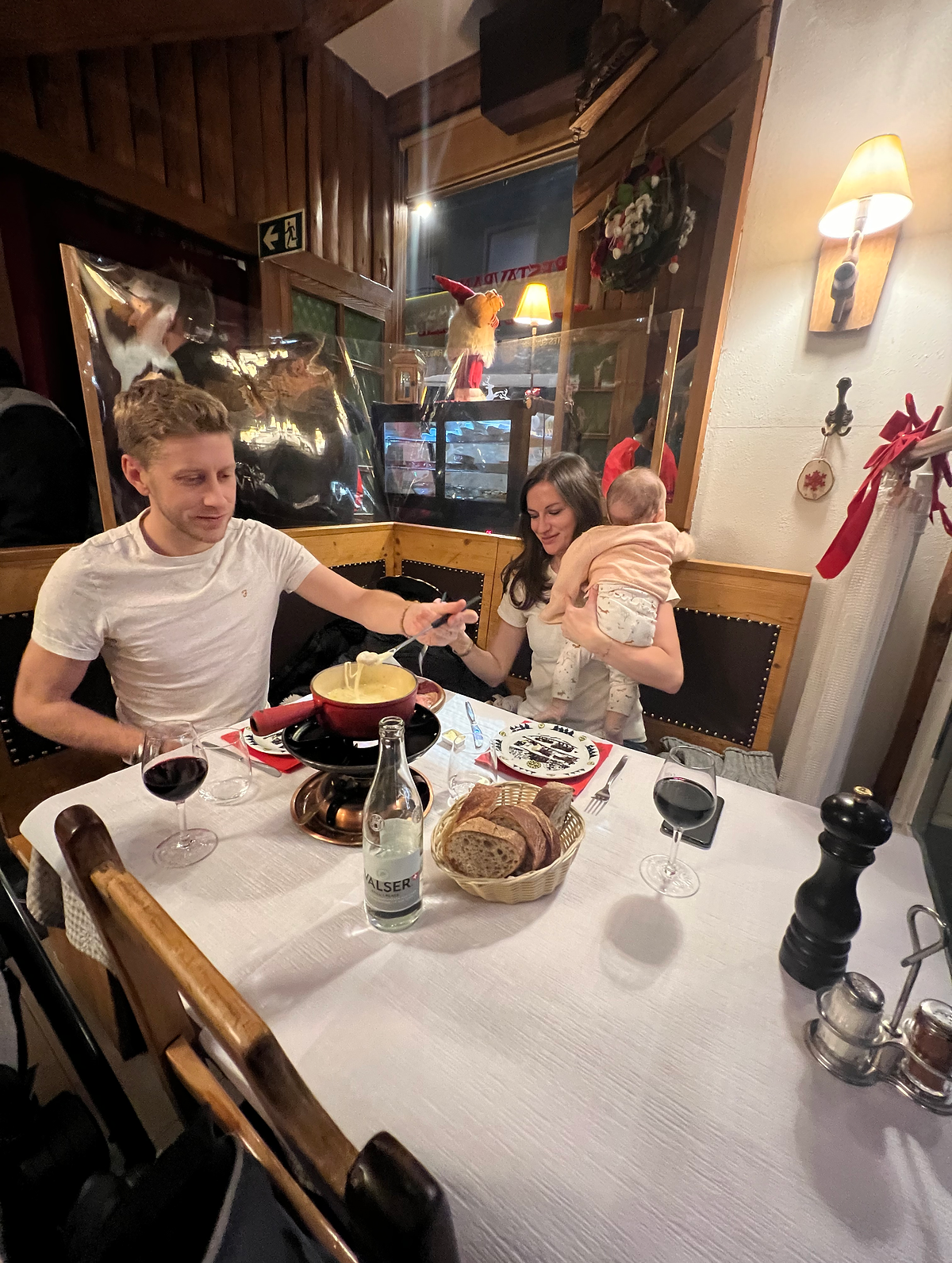 Family eating fondue