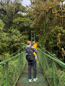 Man and baby hanging bridges